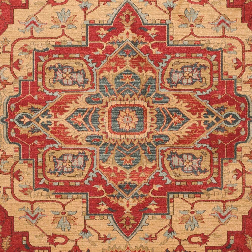 Mahal Red and Natural 9' x 12' Synthetic Area Rug