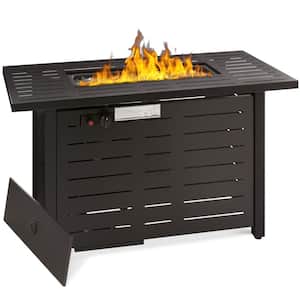 Dark Brown 42 in. Rectangular Steel Fire Pit Table 50,000 BTU Propane Gas with Cover, Glass Beads