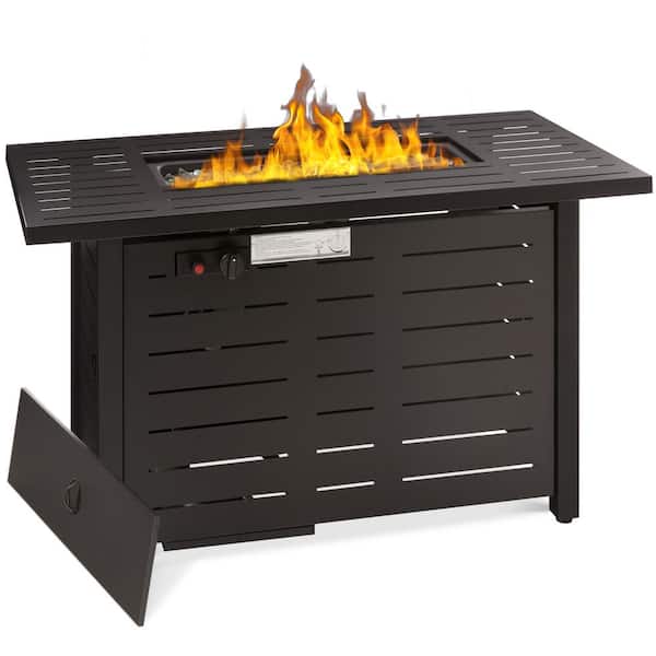 Best Choice Products Dark Brown 42 in. Rectangular Steel Fire Pit Table 50,000 BTU Propane Gas with Cover, Glass Beads