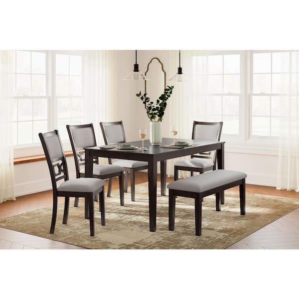 Langwest Cherry Brown Wood Rectangle Dining Table (Set of 6)