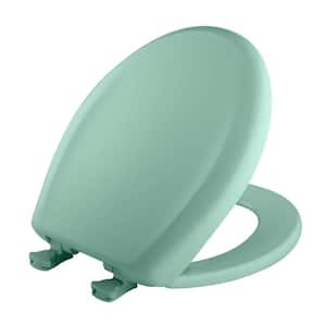 Slow Close Round Closed Front Plastic Toilet Seat in Ming Green Removes for Easy Cleaning and Never Loosens