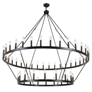 54-Light Black Large Farmhouse Wagon Wheel Chandelier