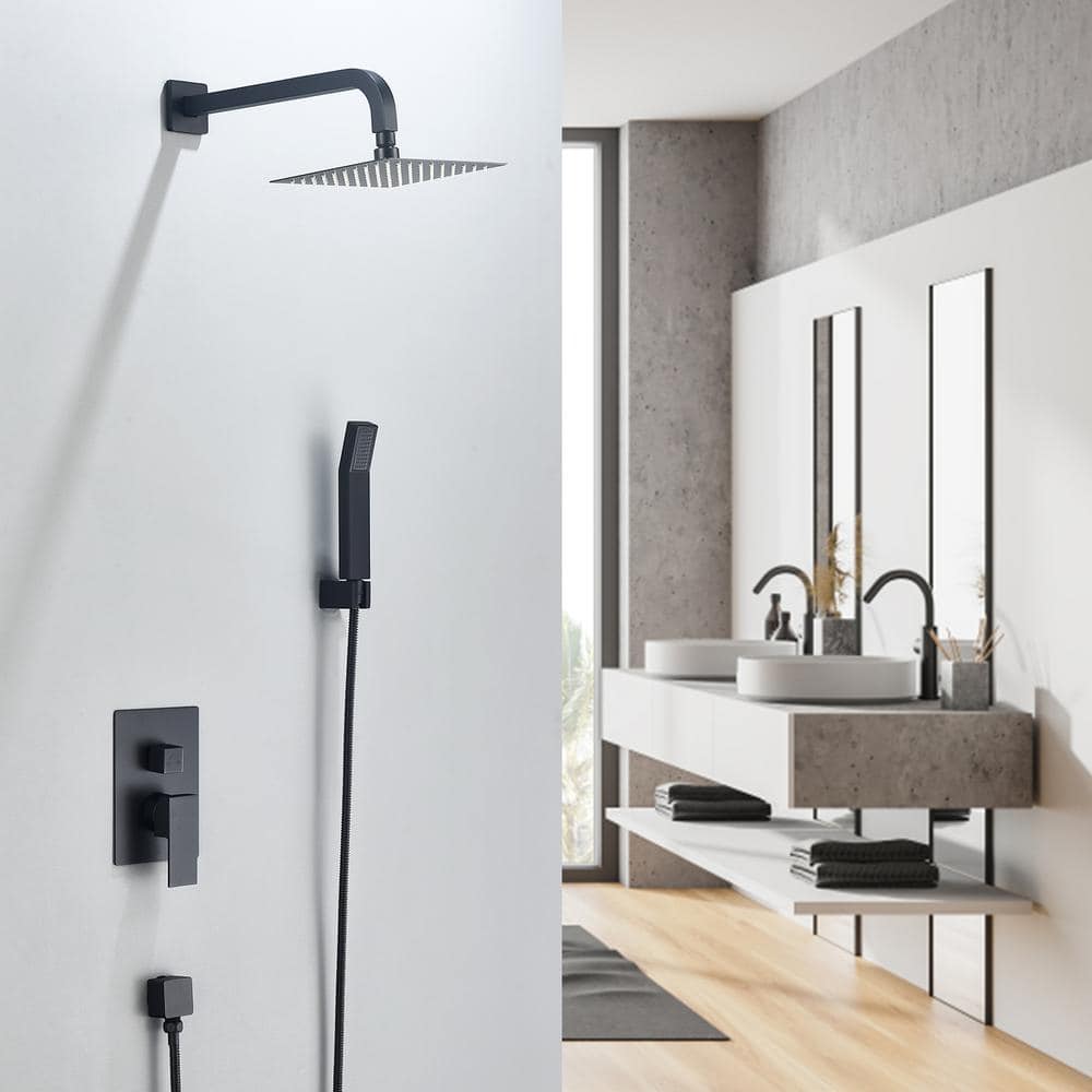 Matte Black Square Multi-Head Rain Shower System with Handheld