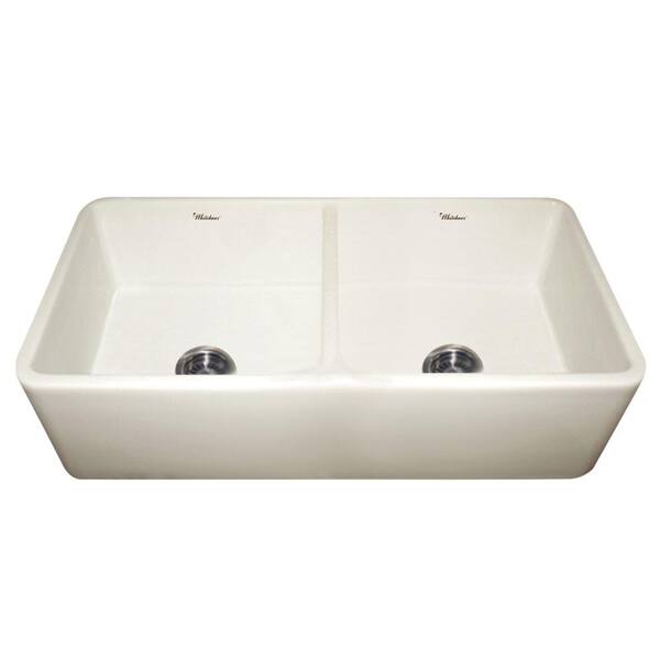 Whitehaus Collection Duet Reversible Farmhaus Farmhouse Apron Front Fireclay 37 in. Double Bowl Kitchen Sink in Biscuit