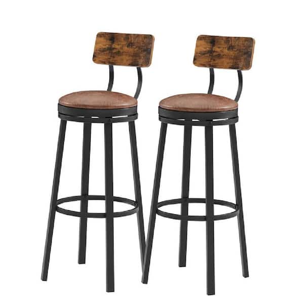 Spaco 29.4 in. Rustic Brown High Back Metal Frame Swivel High Bar Stool with PU Soft Seat Cushion