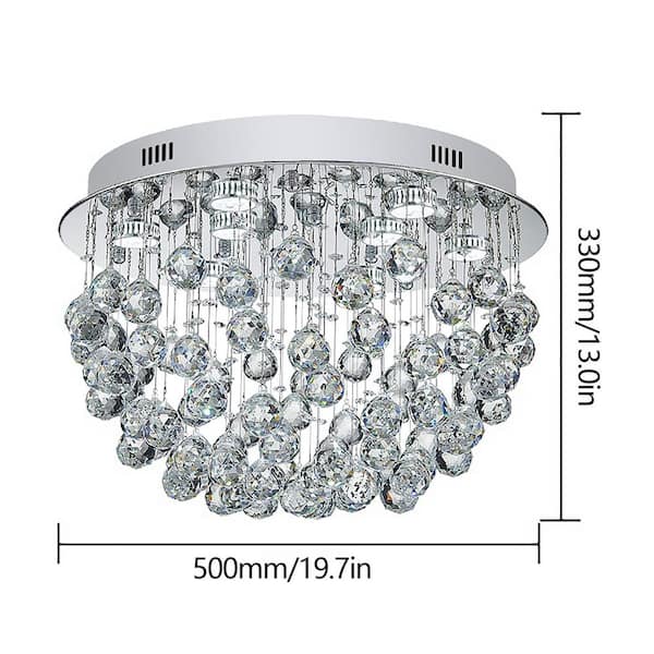 hirokun❣️ OUKANING 19.7 in. 9-Light Silver Modern Crystal Semi-Flush