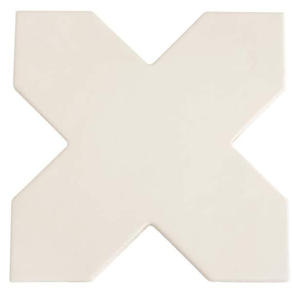 Terralis 7 in. x 7 in. Glossy Pearl White Porcelain Cross Wall and Floor Tile (5.6 sq. ft./case)-16 Pack