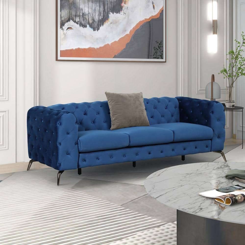 Harper & Bright Designs 85.5 In Wide Round Arm Velvet Straight Sofa 