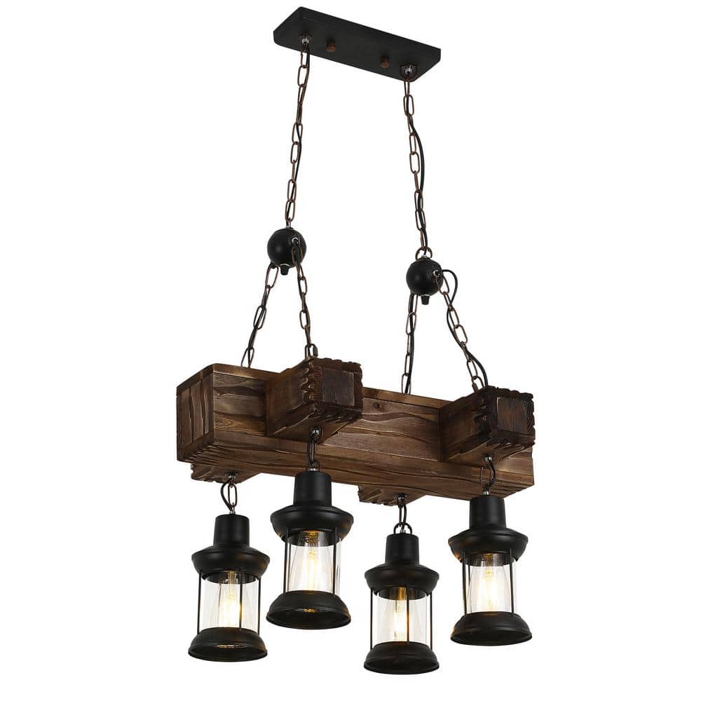 Vintage Industrial 4-Light Wooden Hanging Pendant Light Brown price history on PriceWatchPro