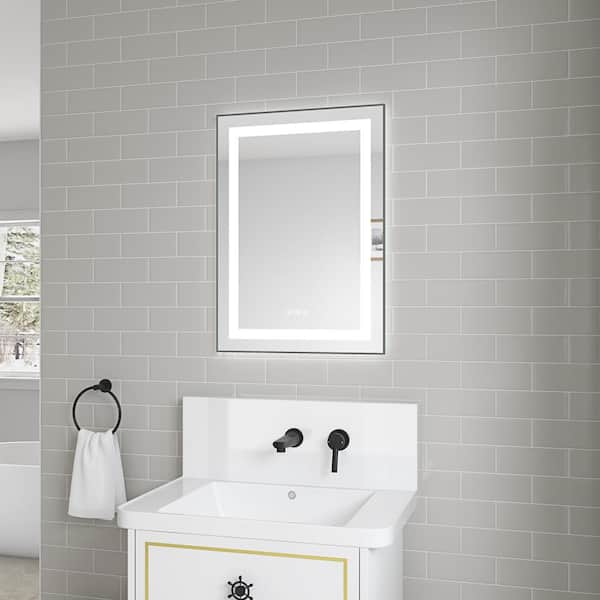 36 in. W x 28 in. H Rectangular Framed Dimmable Anti-Fog Memory Backlit LED Wall Mounted Bathroom Vanity Mirror in Gold