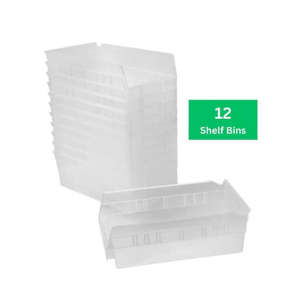 30130 Plastic Stackable Shelf Bins, 12 in. x 6-1/2 in. x 4 in. Clear, 12-Pack