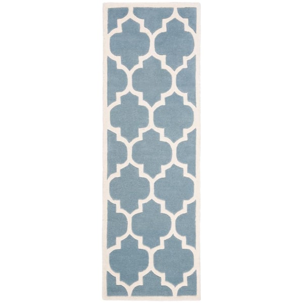 SAFAVIEH Chatham Blue/Ivory 2 ft. x 9 ft. Border Geometric Trellis Runner Rug
