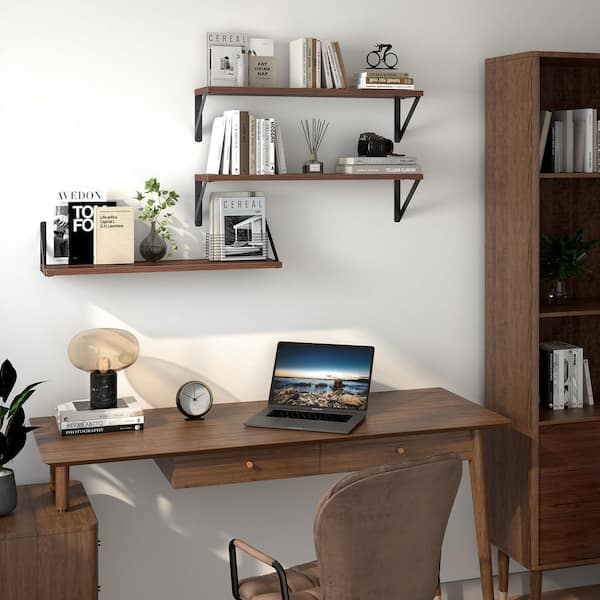 24 in W x 6 in D Set of 3 Decorative Wall Shelf Floating Shelves for Wall, Long Wood Floating Shelves Walnut