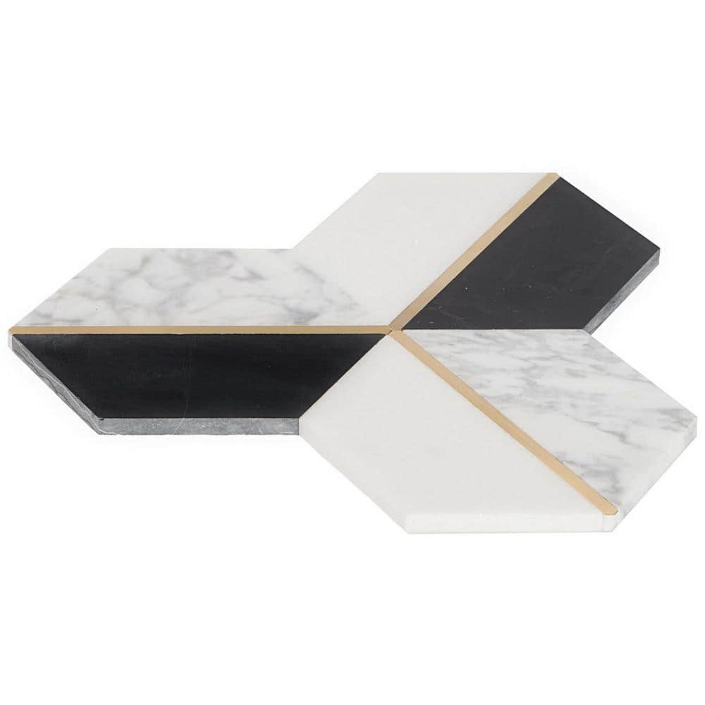 Millenium Nero Polished Marble and Brass Hexagon Mosaic Tile