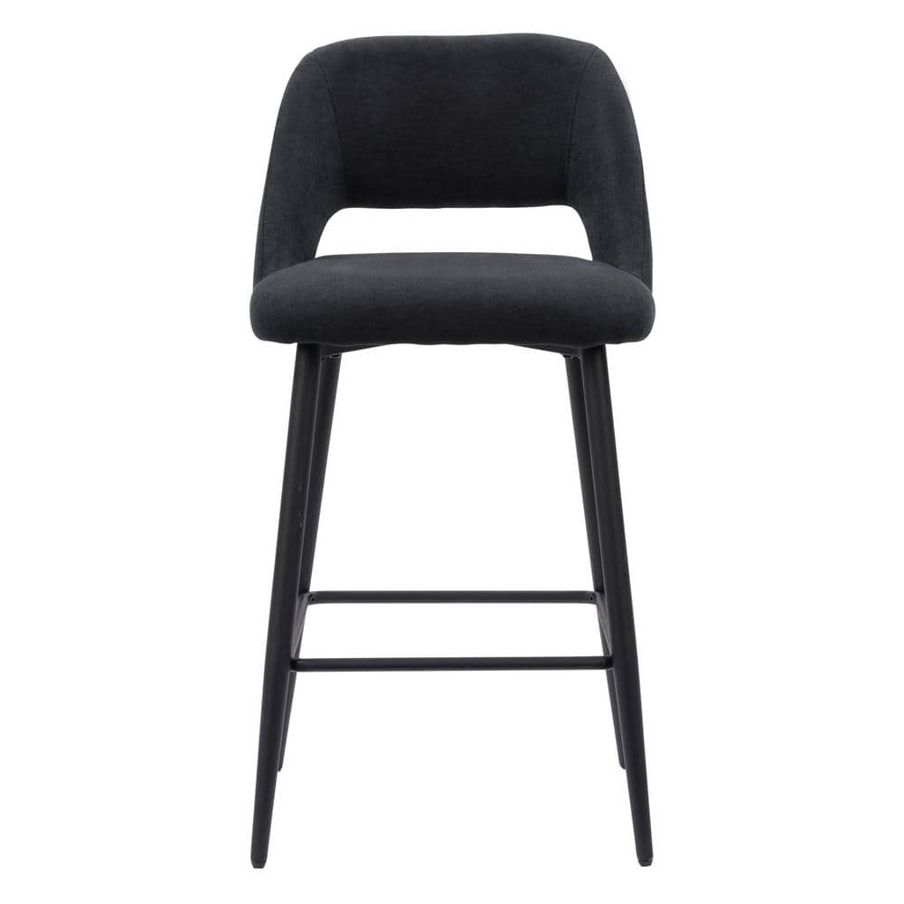 Elegant Luxe Black Velvet 28'' Barstool with Modern Iron Legs