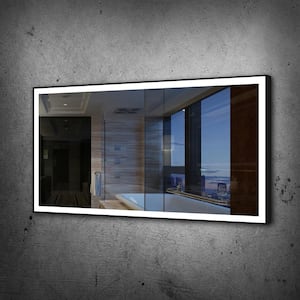 60 in. W x 32 in. H Rectangular Black Framed Wall Mounted Bathroom Vanity Mirror 6000K LED