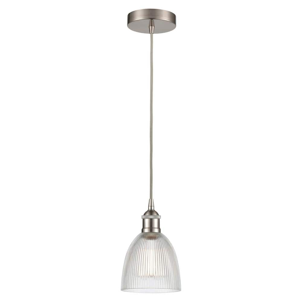 Castile 60-Watt 1-Light Brushed Satin Nickel Shaded Mini Pendant Light with Clear Glass Shade price history on PriceWatchPro