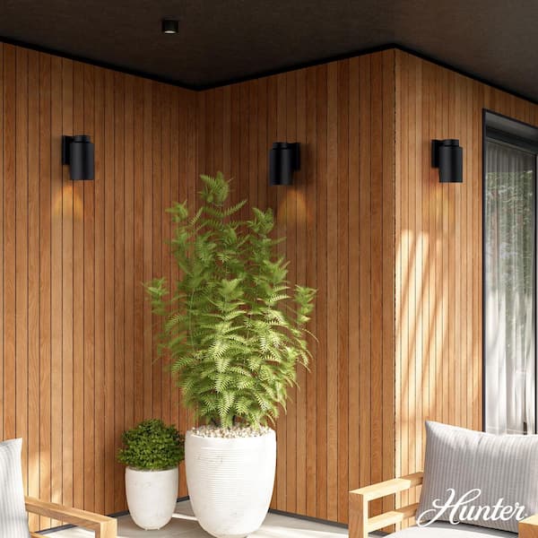 Hunter Kennicott Matte Black Cylinder Outdoor Lighting for Foyer / Entry Way