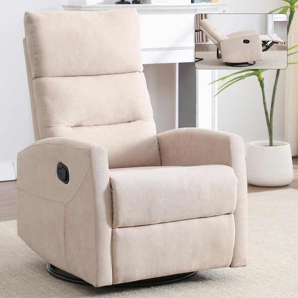 Beige Manual Recliner Chair with Rocker and Swivel for Living Room Study Bedroom