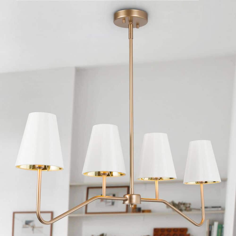 Classic 4-Light Satin Gold Linear Island Chandelier for Kitchen Island, Dining Room, with Bell White Cloth Shades price history on PriceWatchPro