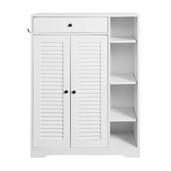 Unbranded 31.5 in. W x 15.75 in. D x 43.3 in. H White Linen Cabinet Shoe Rack Organizer with 2-Shutter Door