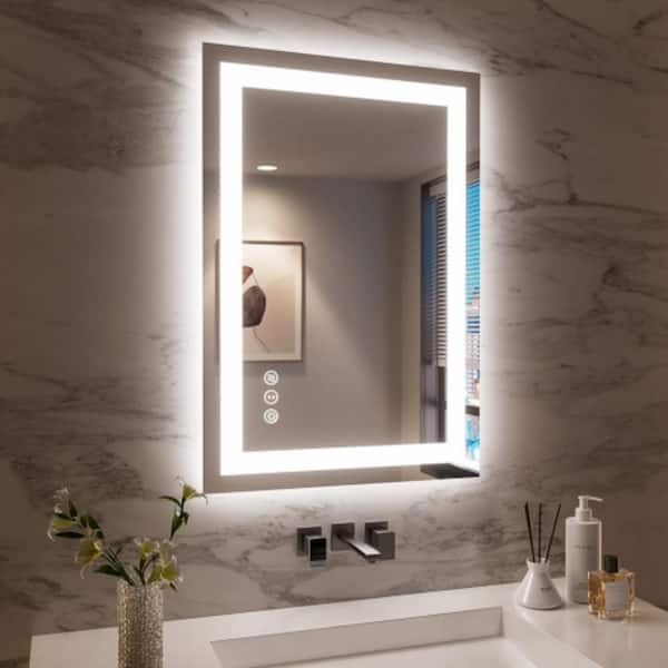 24 in. W x 36 in. H Rectangular LED Frameless Wall Bathroom Vanity Mirror with Anti-Fog, Front/Backlight Tempered Glass