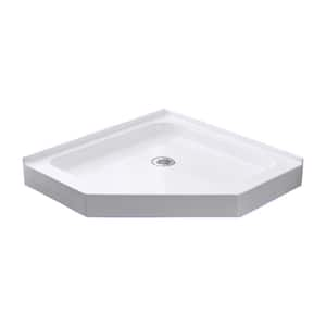 36 in. x 36 in. Acrylic Double Threshold Floor Corner Neo-Angle Shower Pan Base with Corner Drain in White