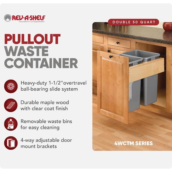 Gray Pull Out Top Mount Trash Can w/ Soft-Close, 50 Qt