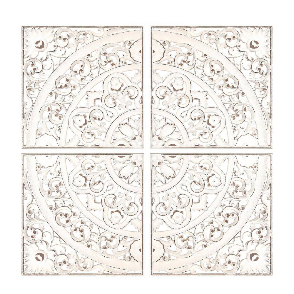 LuxenHome White Wood Fleur-De-Lis Wall Decor Panels (Set of 4) WHA1063 -  The Home Depot