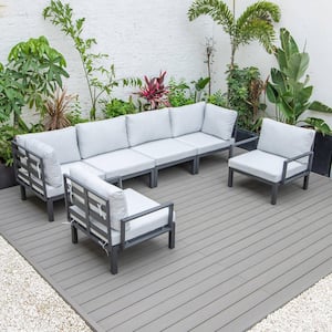 Hamilton 7-Piece Aluminum Modular Outdoor Patio Conversation Sectional Set with Light Grey Cushions for Patio & Lawn
