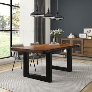 Verdu Rustic Tobacco Oak Wood 72 in. Trestle Dining Table With Live Edge Seats 6