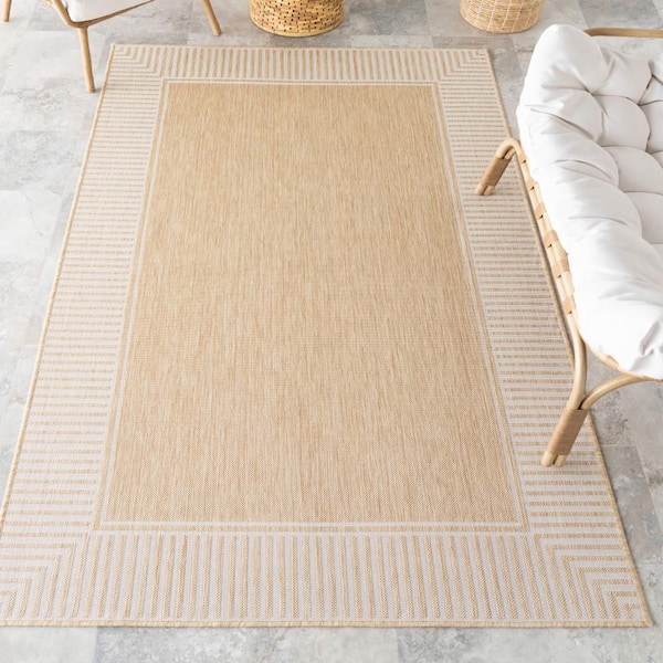 Asha Simple Striped Tan 10 ft. x 14 ft. Outdoor Area Rug