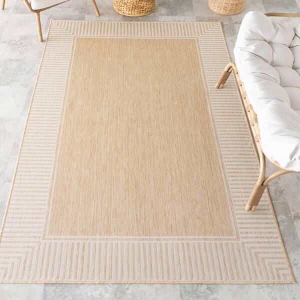 Asha Simple Striped Tan 7 ft. x 9 ft. Outdoor Area Rug