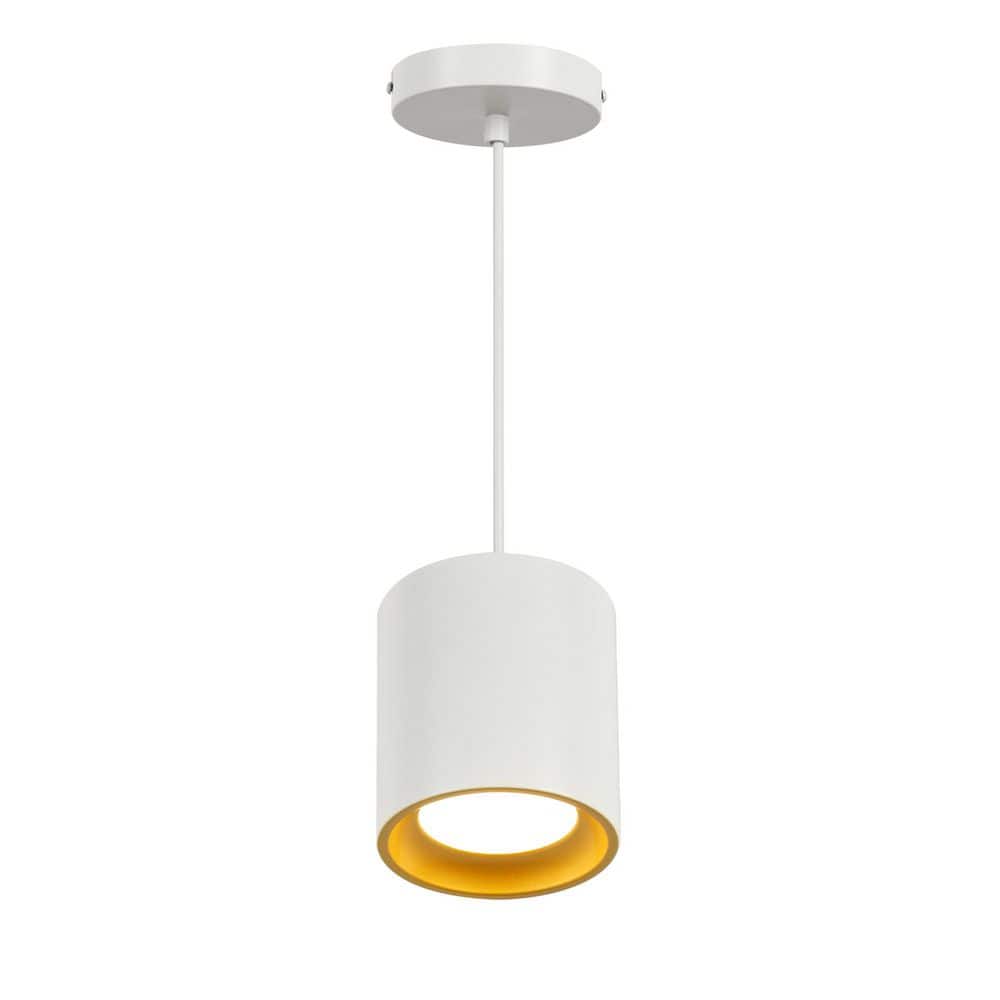 Minimalist 8-Watt 1-Light White Drum Integrated LED Mini Pendant Light with Aluminum Shade and Gold Accent Interior price history on PriceWatchPro
