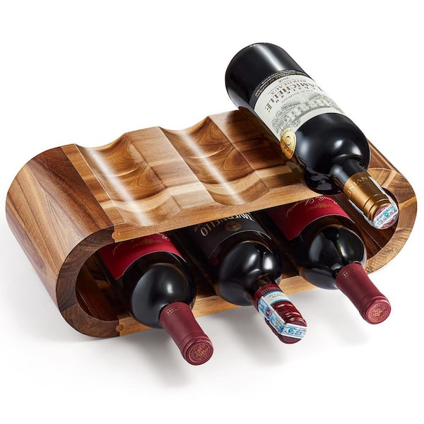 Numhew 6-Bottle Natural Wood Countertop Wine Rack, Wine Bottle Holder Stand, Free Standing Wine Storage, Wine Shelf Organizer