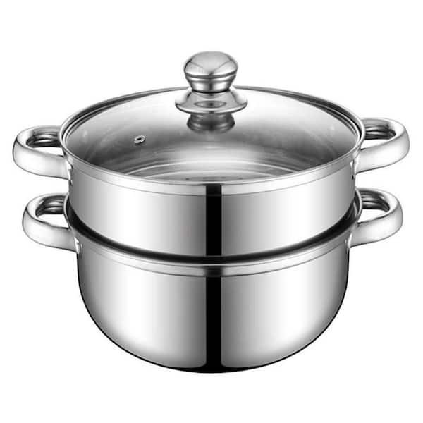 5.5 qt. 2-Tier 18/8 Stainless Steel Steamer Pot Silver Finish Multipurpose Cookware with Glass Lid