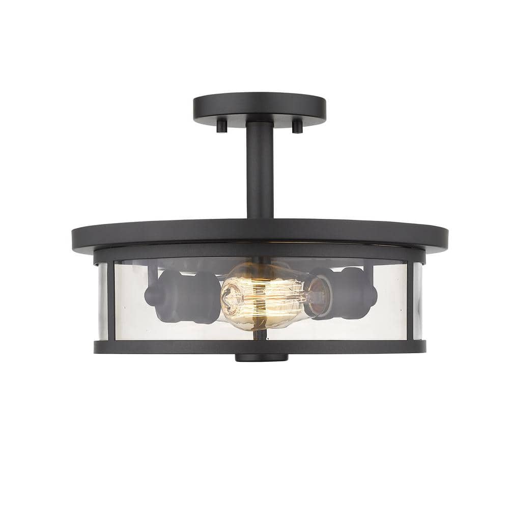 Bronze and Glass 2-Light Semi-Flush Mount Ceiling Fixture