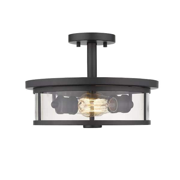 Unbranded Savannah 13.75 in. 2-Light Bronze Semi-Flush Mount with Clear Shade