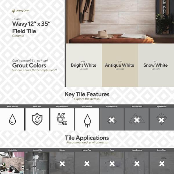 Jeffrey Court Wavy Taupe 12 in. x 35 in. Matte Ceramic Wall Tile
