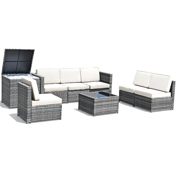 Costway 8-Piece Wicker Outdoor Sectional Set with White Cushions