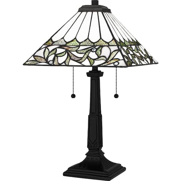 Quoizel Galahad 23 in. Matte Black Table Lamp with Multicolor Art Glass Shade