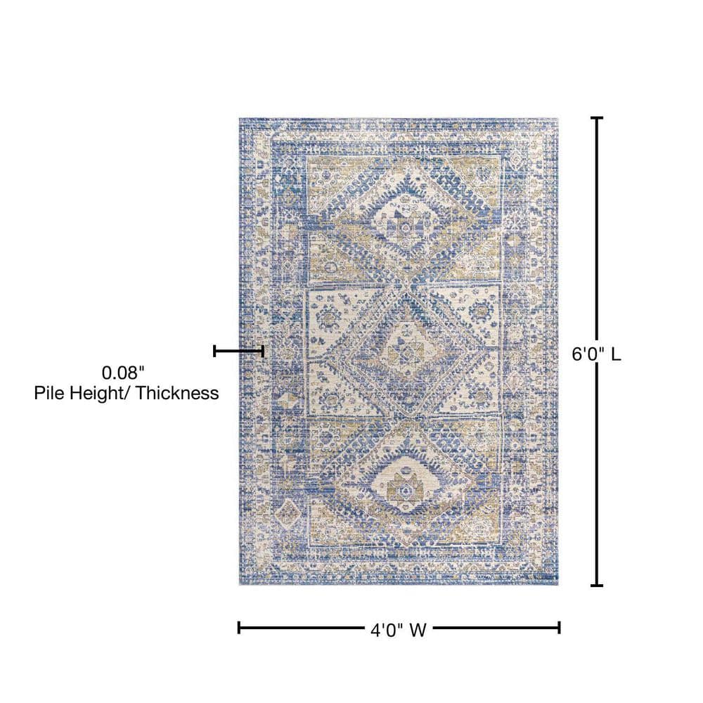 Reversible 4'x6' Blue Medallion Synthetic Area Rug