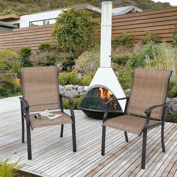 Nuu Garden Brown Steel Frame Brown Textilene Outdoor Dining Chairs (2-Pieces)