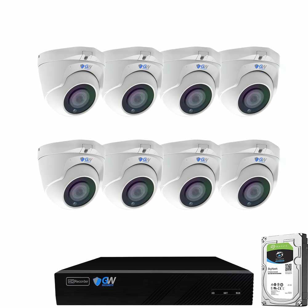 GW Security 8-Channel 8MP 2TB NVR Security Camera System 8 Wired Turret ...