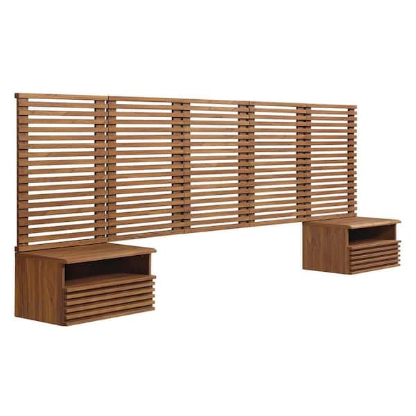 Render Wall Mount Queen Headboard and Modern Nightstands in Walnut
