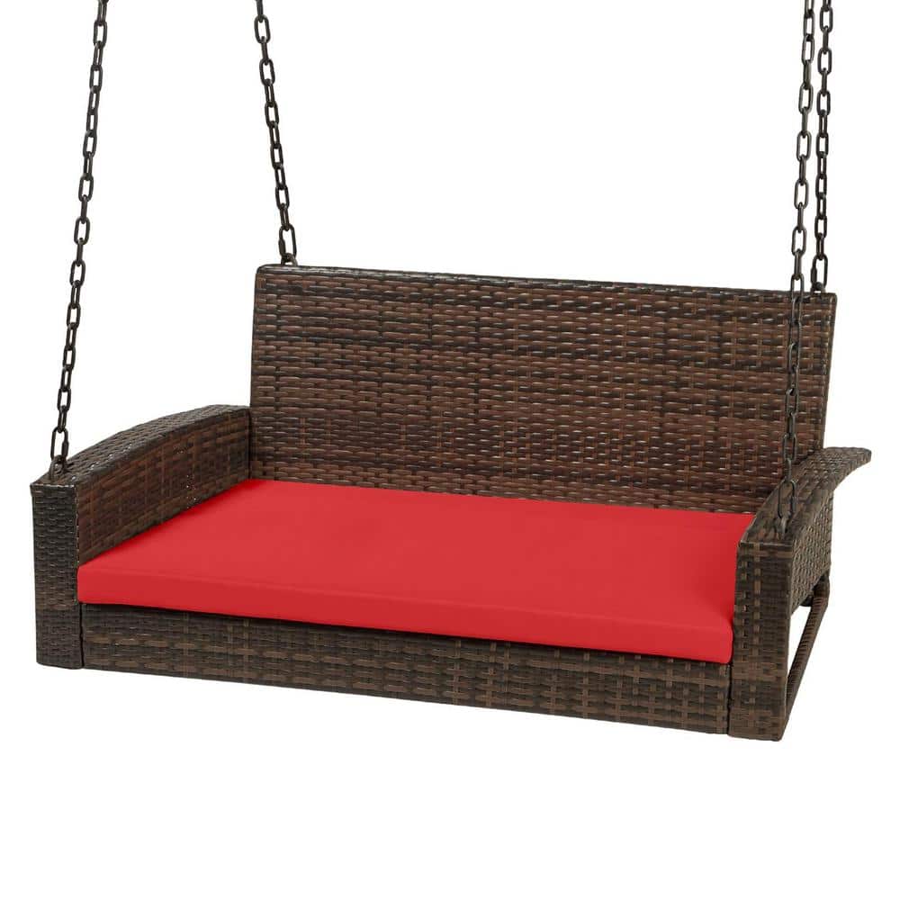50 in. W Products Woven Wicker Outdoor Porch Swing With Seat Cushion-Brown/