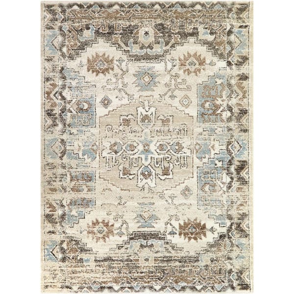 Louise Beige/Blue/Brown 5 ft. x 7 ft. Area Rug