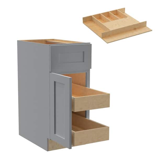 Home Decorators Collection Newport 15 in. W x 24 in. D x 34.5 in. H Assembled Plywood Base Kitchen Cabinet in Pearl Gray with 2ROT Cutlery LH