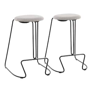 Finn 26 in. Black Metal Backless Counter Height Stool with Light Grey Fabric Upholstery (Set of 2)