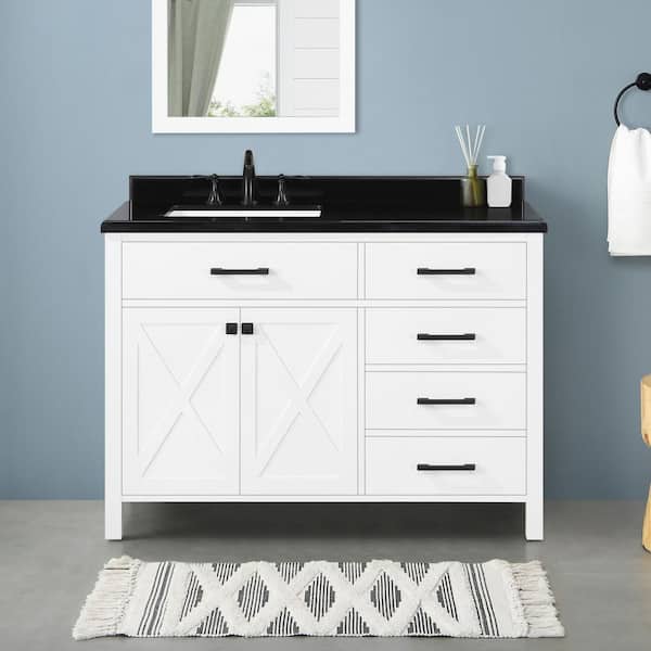 Home Decorators Collection Ainsley 48 in. W x 22 in. D x 34 in. H Single Sink Bath Vanity in White with Black Granite Top